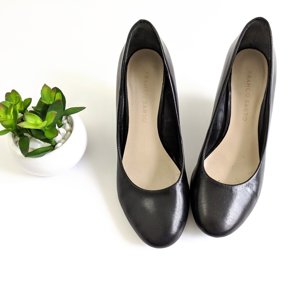 *franco sarto* 6.5 black leather wedge heels